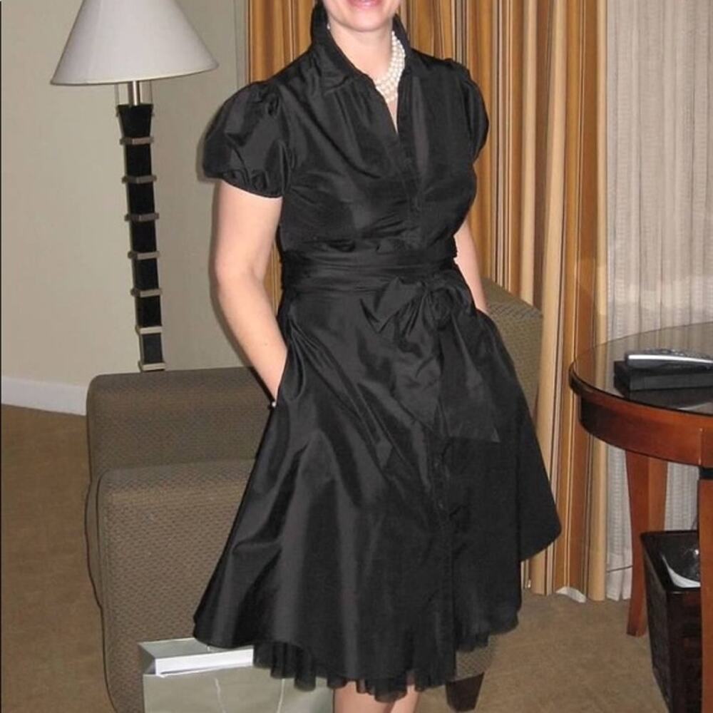 BCBGMAXAZRIA  Black Dress with puff sleeves and tulle bottom